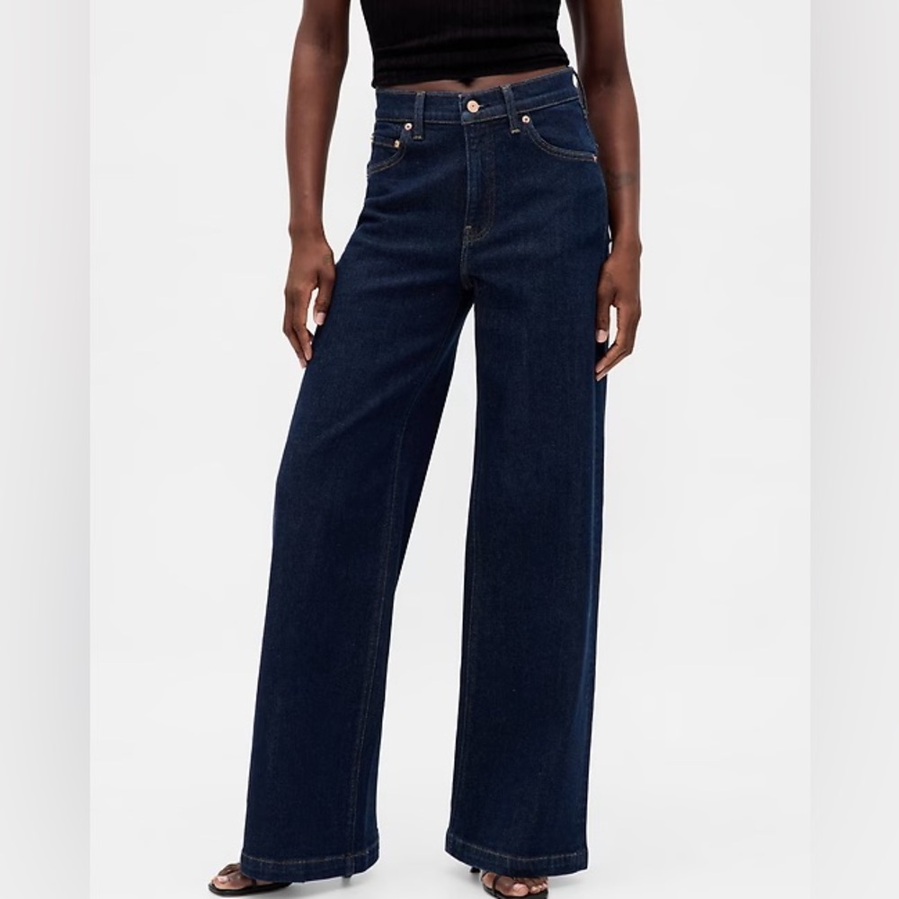 Gap High Rise Stride Wide-Leg Jeans, 26, Dark Blue Indigo